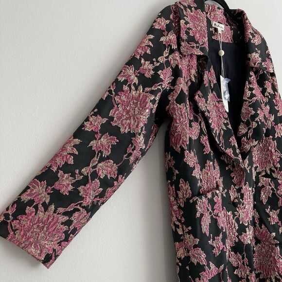 FOR LOVE & LEMONS Luella Jacket Womens Medium Floral Metallic Jacquard Layering - Picture 7 of 12